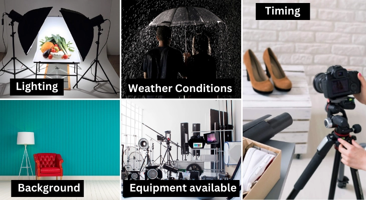 Consider lighting, background, angles, and props before starting product photography for best results.