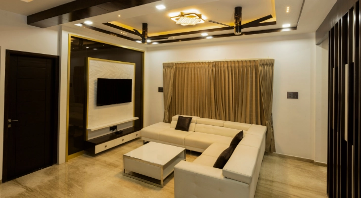 Bright and cozy living room interiors photography with elegant decor and natural lighting in every corner.